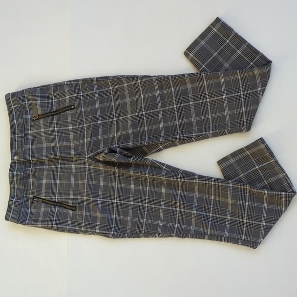 Hollister Plaid Ultra High Rise Viscose Blend Pants LARGE Black Gray White - Picture 1 of 16
